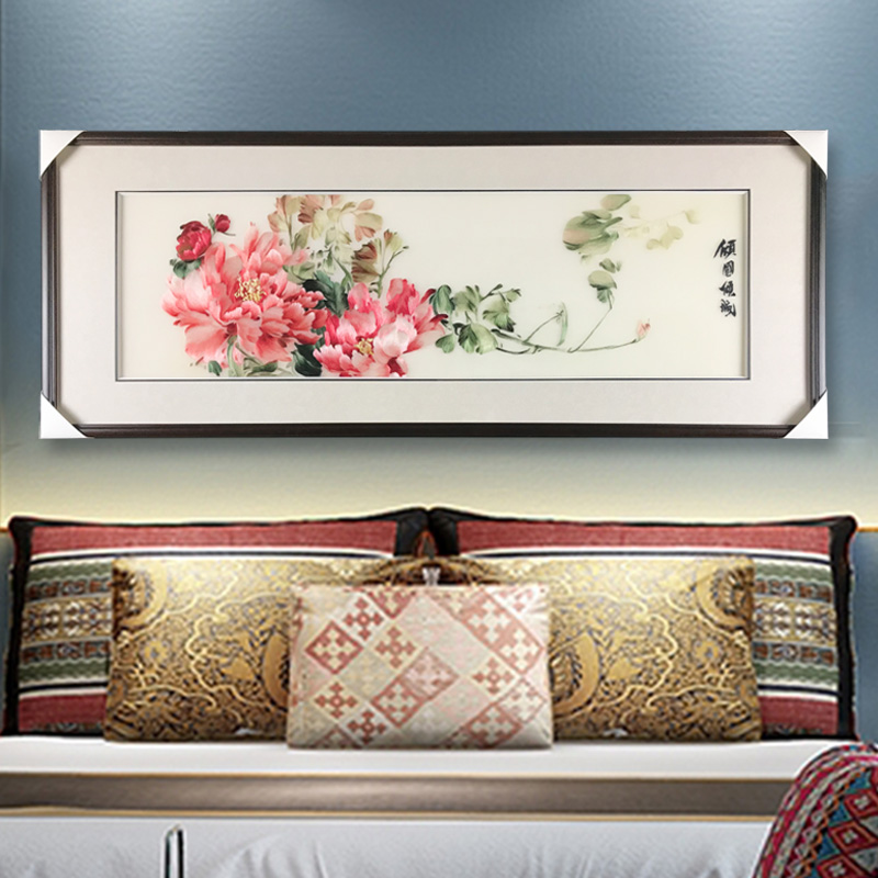 Suzhou embroidery finished product pure hand embroidery painting alluring country allure peony flower decorative painting new Chinese-style banner bedroom bedside painting