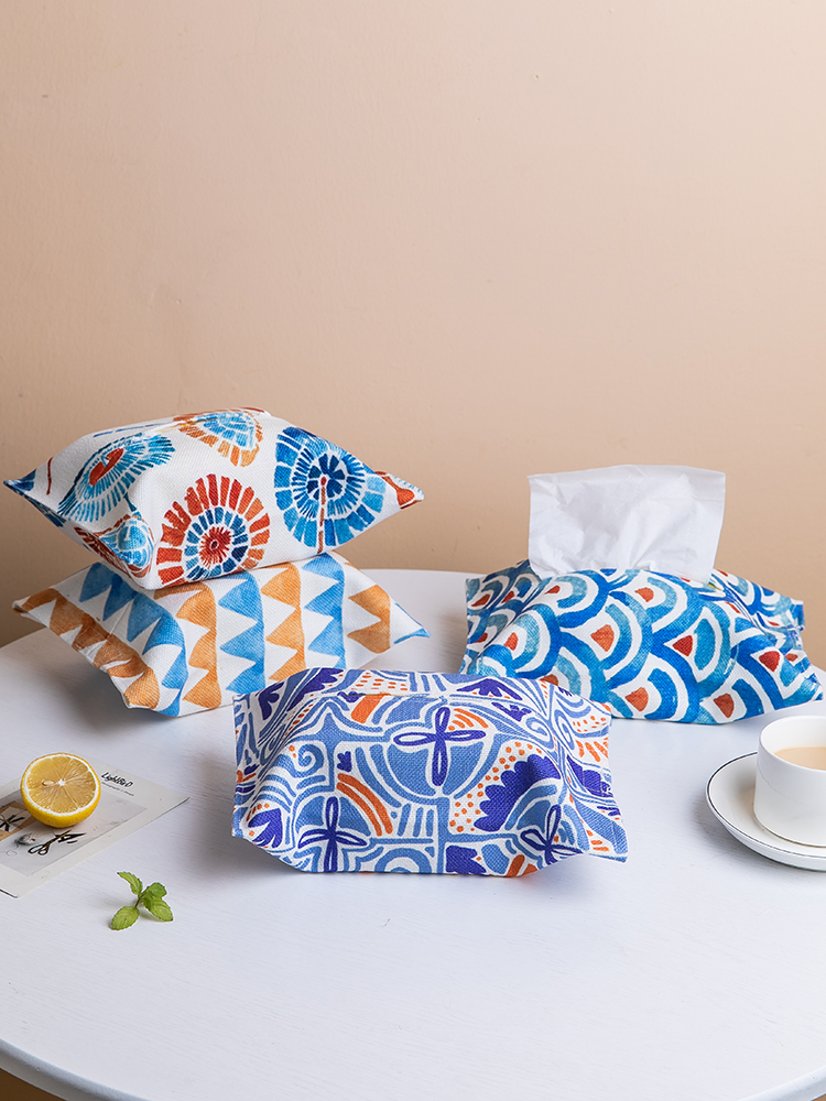 Japanese paper towel bag Cotton linen art toilet paper box Car paper towel set Household living room removable toilet paper bag Literary toilet paper box bag