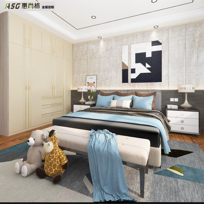 Huishang Hong Kong Customised Cabinet Full House Full House Furniture Double Bed Head Cabinet Open Door Wardrobe Eurostyle Light Extravagant Style