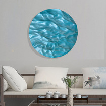 Model room hotel living room sofa background wall navy blue modern simple wave art wall decoration