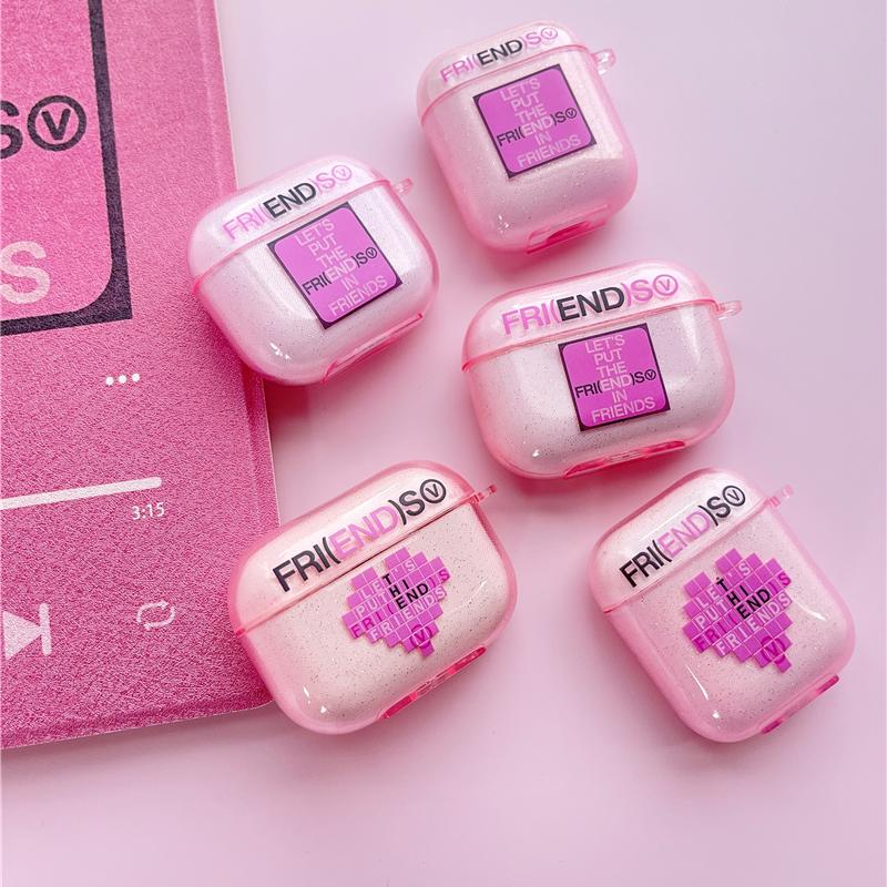 Rjinhit Bts V Friends Earphone Case Suitable for Apple AirPods Pro2 Protective Case Airpods4 Airpods3 1/2 Generation Glitter Soft Case Bts Kim Taehyung
