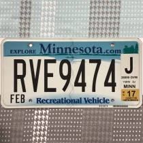 American License Plate MinnesotaMN Minnesota RVE-9474 RV Culture Decoration Collection Personality Old Photo