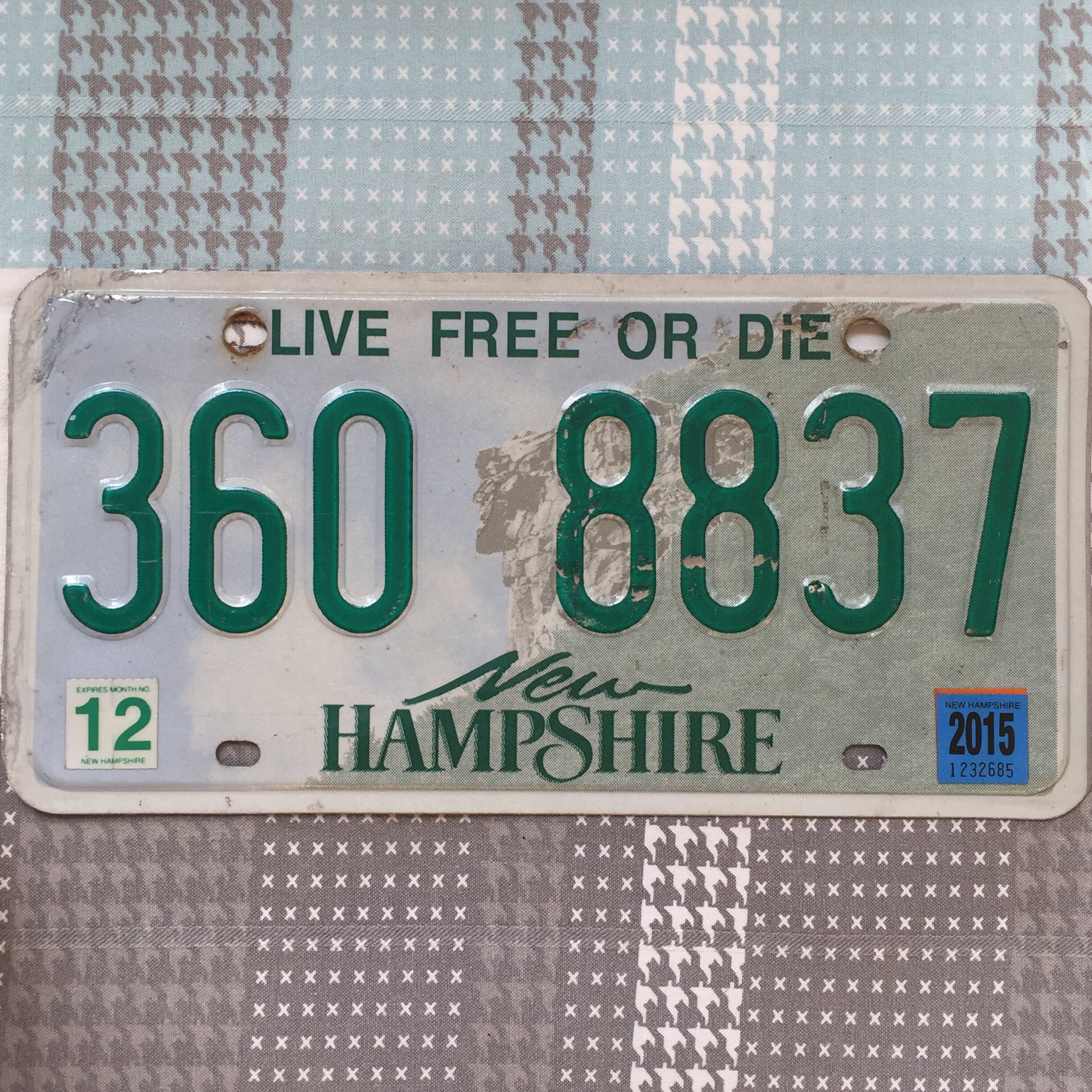 American License Plate NewhampshireNH New Hampshire 360-8837 Foreign Foreign Art Deco Collection