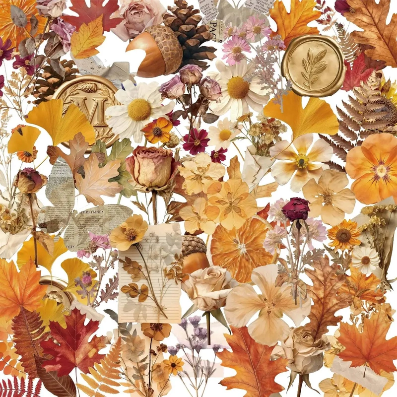 60 Pieces of Small Fresh ins Style Retro Dry Flower Garden Stickers, Creative High-Value Floral DIY Decorative Stickers
