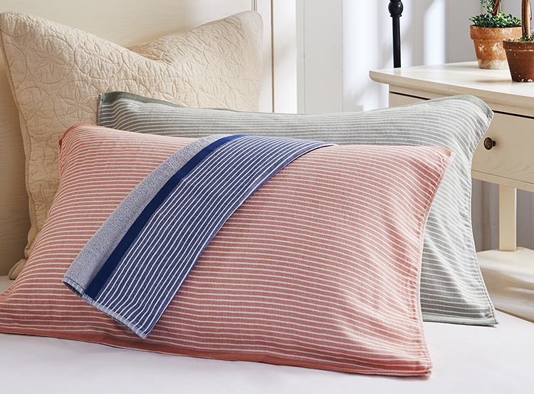 Khăn bông sọc Nhật Bản đôi cotton chính hãng cao cấp tăng gạc gối người lớn mùa mềm vỏ gối vuông