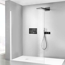 German contemporary black into wall-style all-copper gun grey wire drawing gold concealed in waterfall hot and cold ceiling shower shower