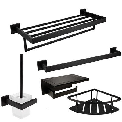 German contemporary 304 stainless steel black towel rack baking varnish room toilet brush paper towel rack pendant suit free of punch