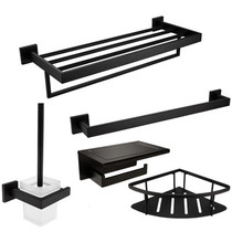 German contemporary 304 stainless steel black towel rack paint room toilet brush tissue rack pendant set