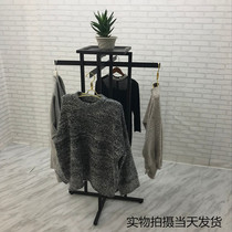 Clothing store display rack Wrought iron black and white gold four-sided island rack hanging clothes rack Men and women floor-standing mobile shelves