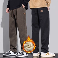 Демисезонные джинсы с начесом, мужские удерживающие тепло штаны, в американском стиле, свободный прямой крой