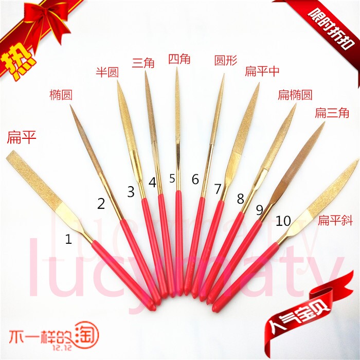 Promotional titanium-plated diamond file 180X5MM golden yellow plastic file diamond file flat file assorted file