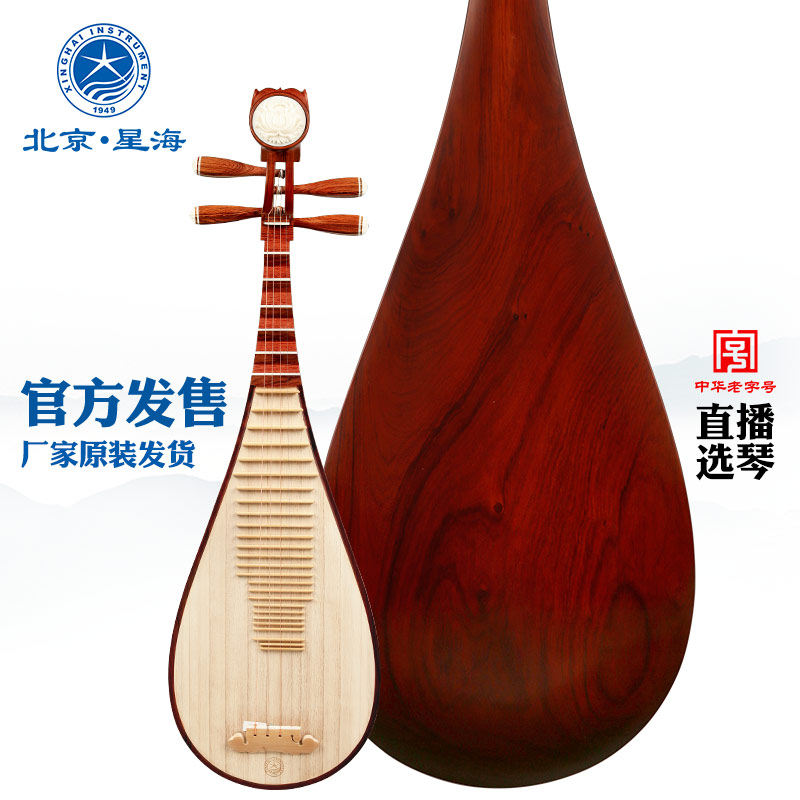 Xinghai Pipa Instrument Ao's Yellow Sandalwood Material Flower Blossom Rich Headdress Exam Grade Play Sour Branch Wood Pipa 8914