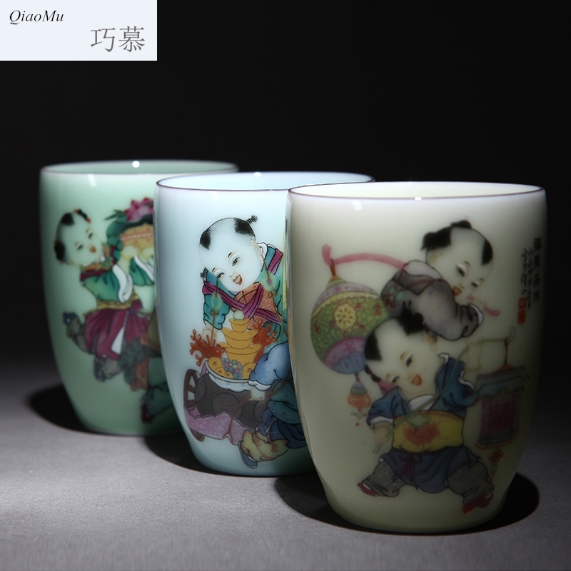 Qiao mu jingdezhen ceramic cups mugs longquan celadon couples mark cup office cup manually
