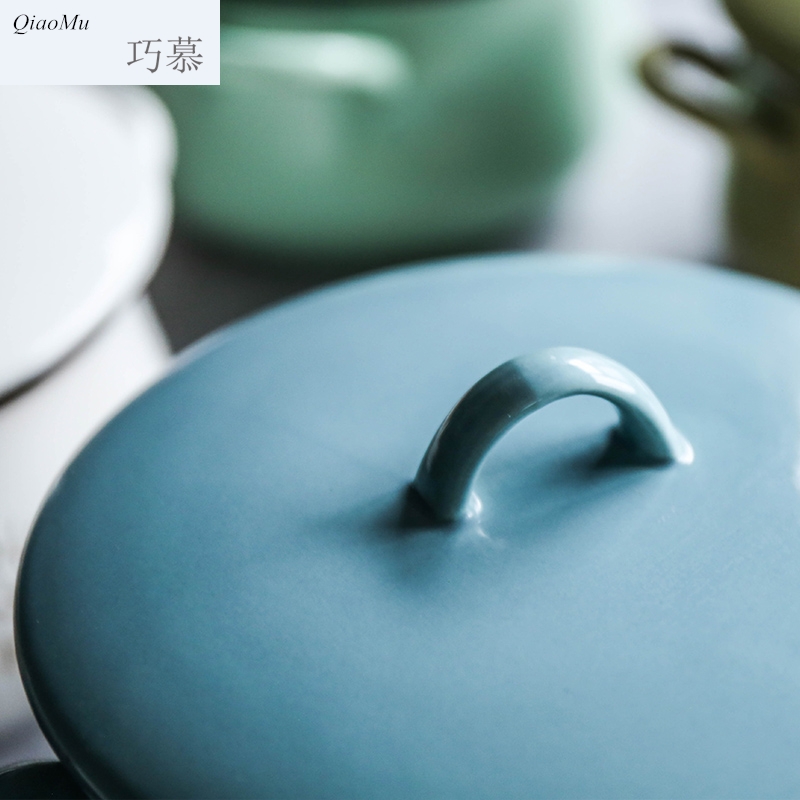Qiao mu candy color, lovely ceramic ears rainbow such as bowl soup bowl with cover mercifully salad bowl household small saucepan rainbow such use