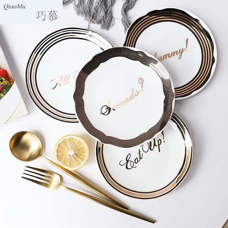 Qiao mu Nordic ipads porcelain paint edge letter son western dessert salad plate cake dessert plate plate