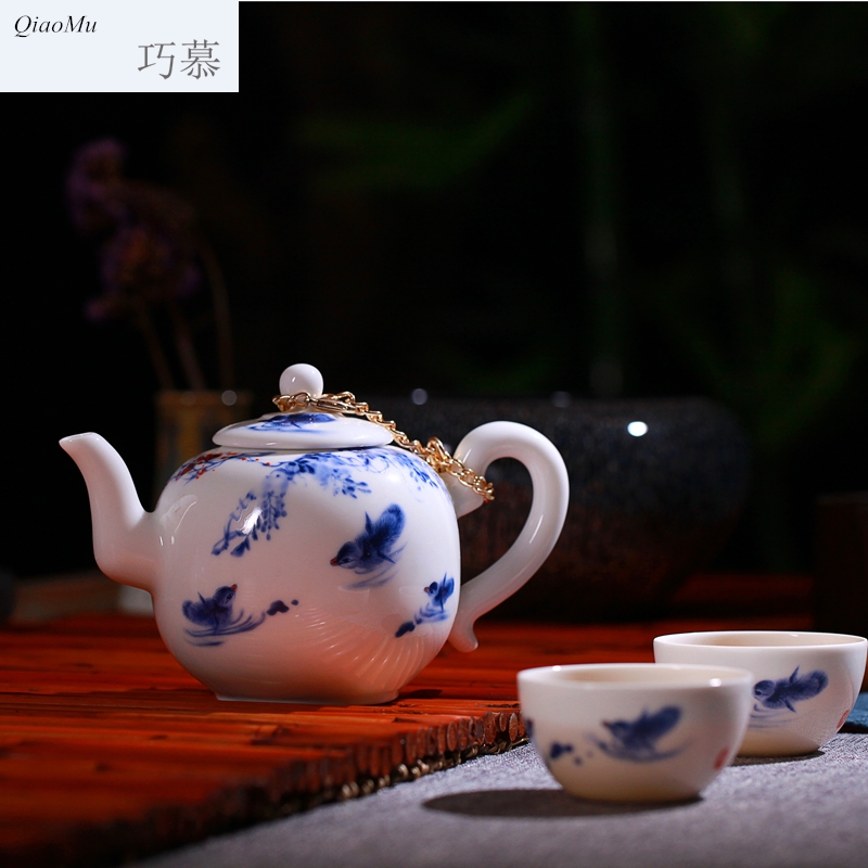 Qiao mu blue - and - white porcelain tea set jingdezhen blue and white youligong kung fu tea set sample tea cup ceramics