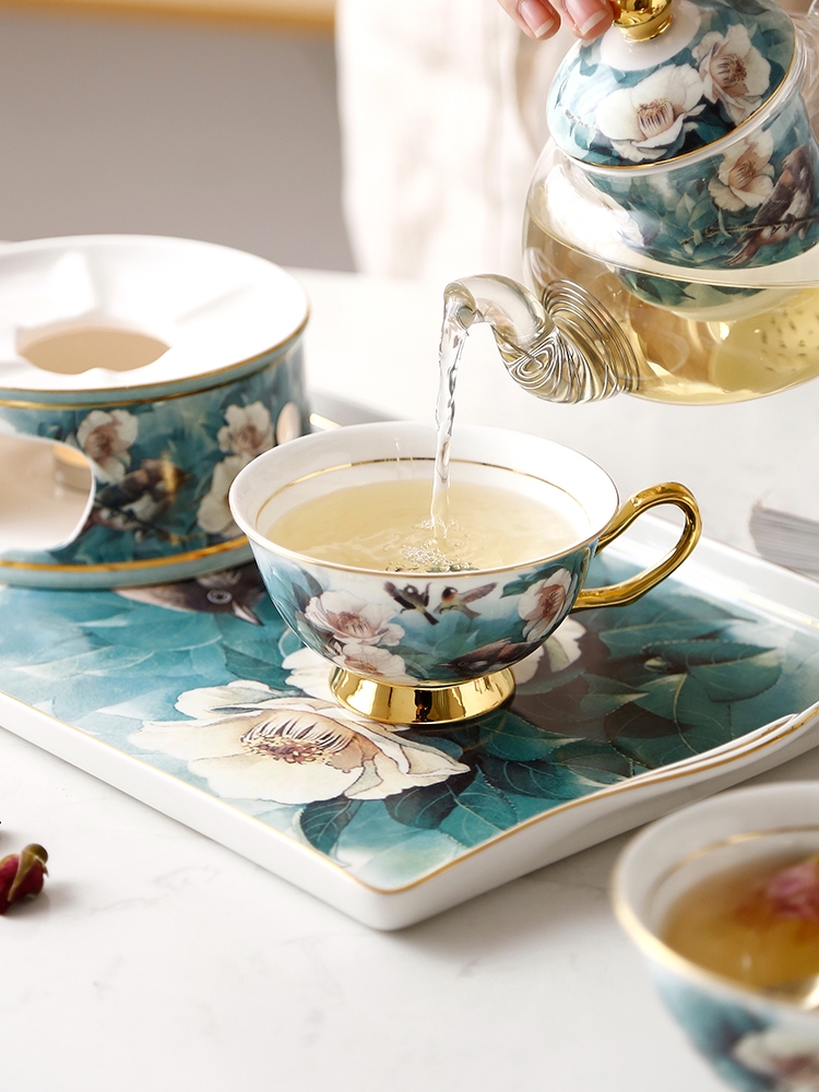 Qiao MuDuJuan bird heating ceramic glass teapot set insulation belt filter European afternoon tea tea tea