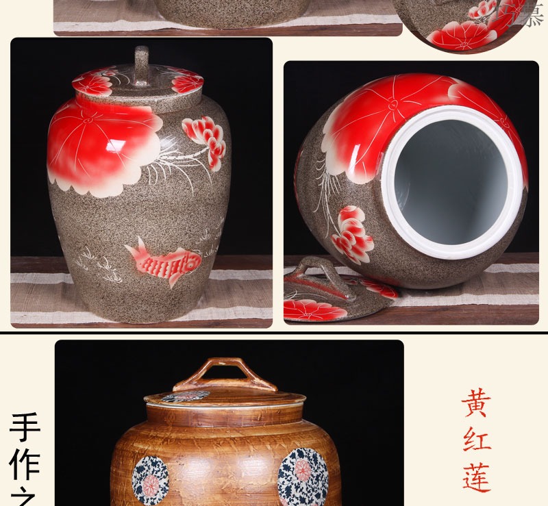 Qiao mu jingdezhen ceramic barrel 100 jins home with cover large flour rice box tea cylinder storage jars seal