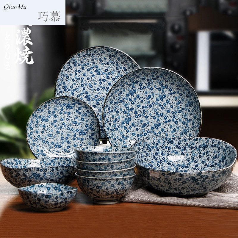 Qiao mu ceramic bowl dish dish cutlery set combination of household Japanese creative move household porcelain gifts four people