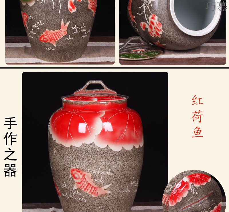 Qiao mu jingdezhen ceramic barrel 100 jins home with cover large flour rice box tea cylinder storage jars seal