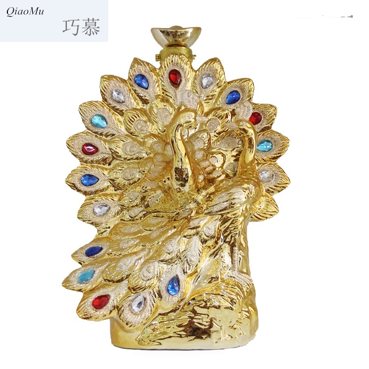 Qiao mu jingdezhen ceramic seal terms bottle gilded peacock train 3 3 jin jin decoration craft liquor