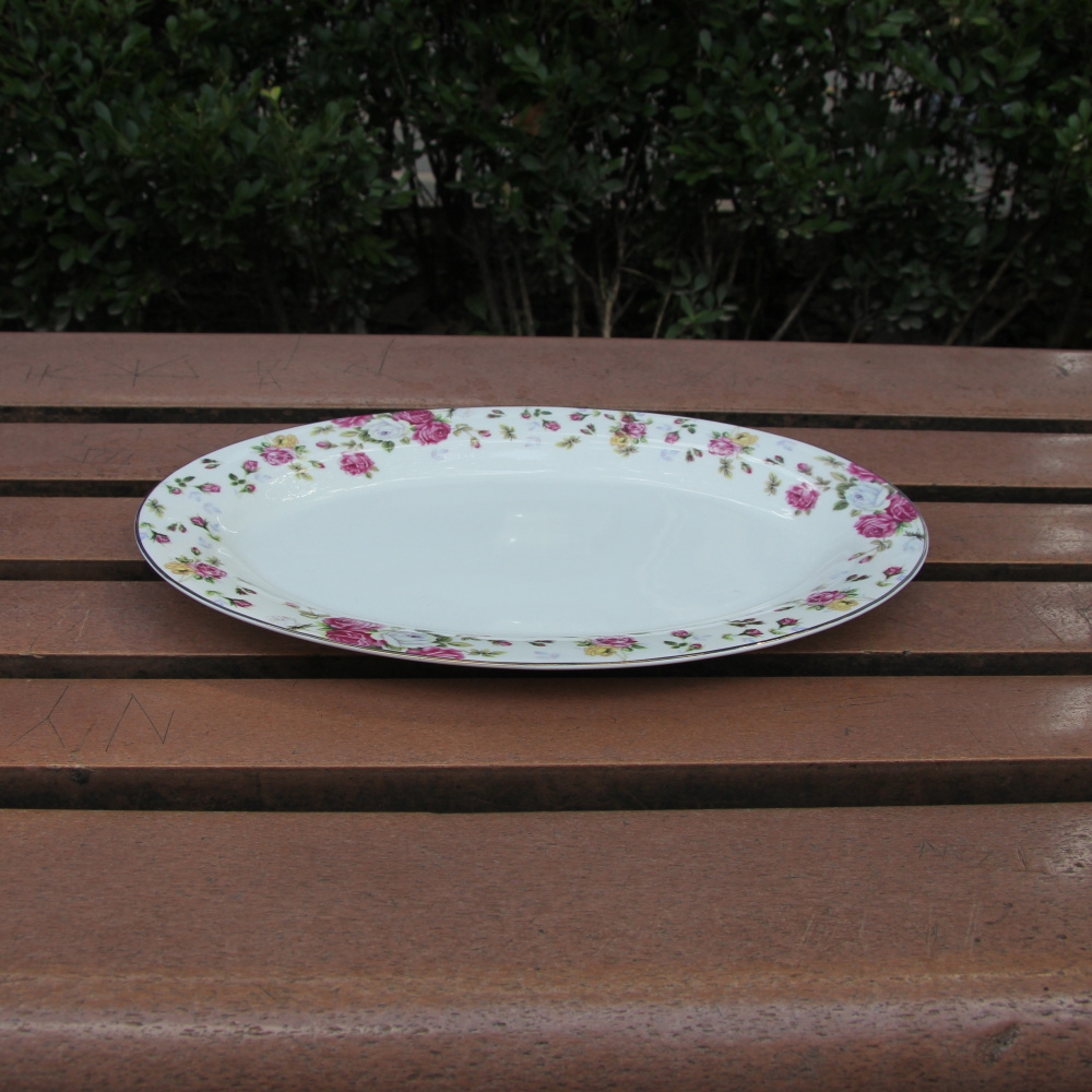 Qiao mu tangshan ipads porcelain two - tonne 12 "moonlight fish plate elliptical plate steamed fish dish cold dish dish cooking plate of up phnom penh