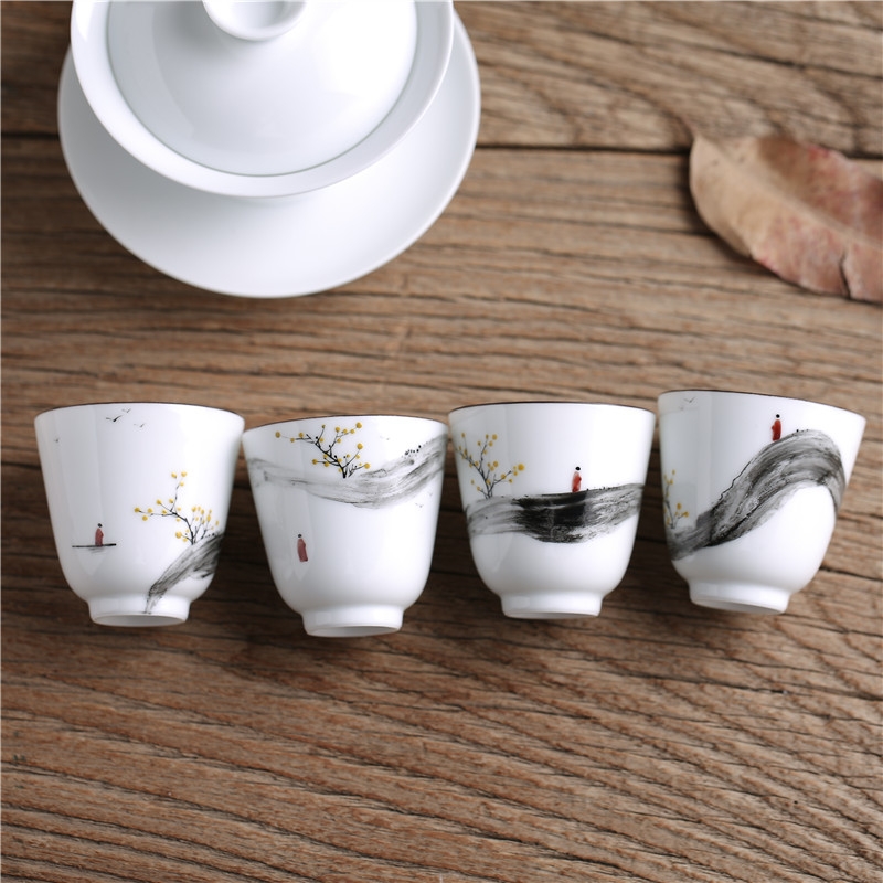 Qiao mu QGZ household hand - made scenery white porcelain tea tea cup master cup thin ceramic kung fu tea cups