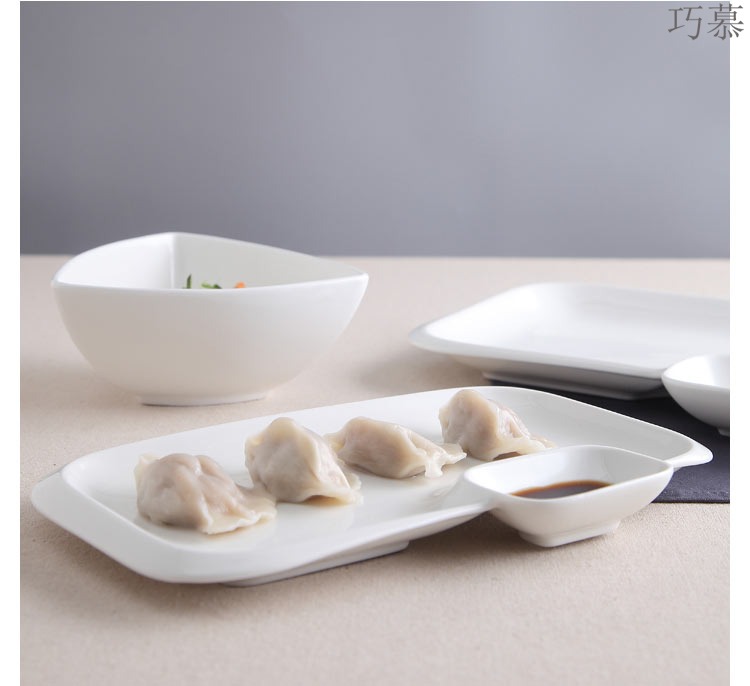 Qiao mu dumpling dish creative pure white ceramic plate snack dish fish sauce, household tableware with Japanese adults