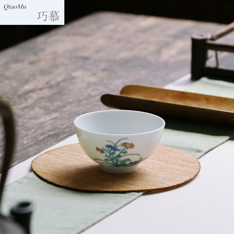 Qiao mu JYD archaize of jingdezhen blue and white stones fight yongzheng by grain to use hand made sample tea cup ceramic tea set