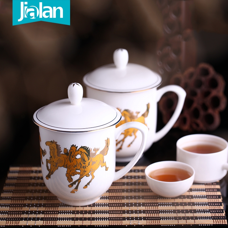 Qiao mu ceramic cups with cover cup cup household glass office and hotel conference room make tea cup logo