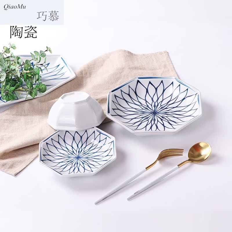 Qiao mu Japanese creativity tableware rectangle plate steak plate retro fruit bowl ceramic dish plate household the rising sun