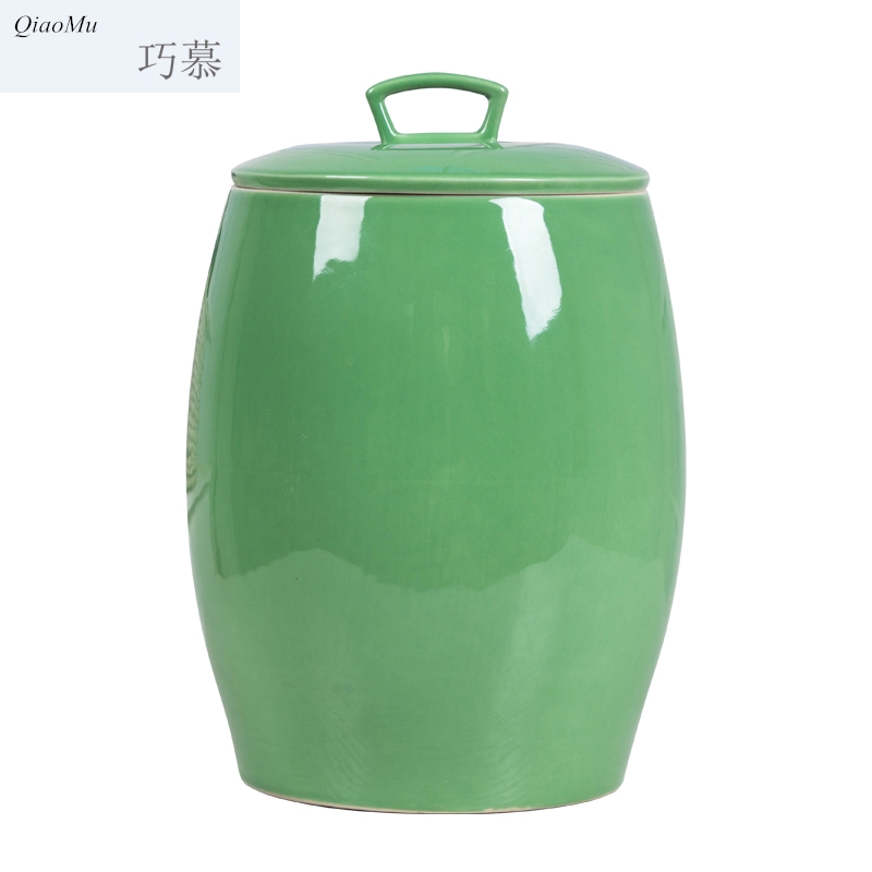 Qiao mu jingdezhen ceramic barrel household ricer box with cover 50 kg 30 jins moistureproof insect - resistant sealing water storage tank