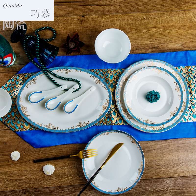 Qiam qiao mu dishes suit household 58 first European dishes ipads porcelain tableware suit Chinese jingdezhen ceramics