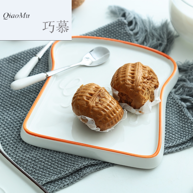Qiao mu ins posed light breakfast food plate ceramic household toast bread plate Nordic cake dessert plate abnormity