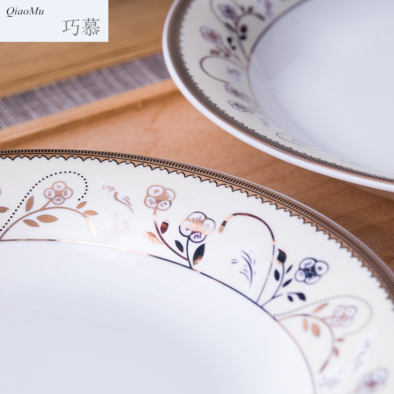 Qiao longed for Chinese ceramic bowl tableware suit household large soup bowl bowl dish plate salad bowl rice bowls