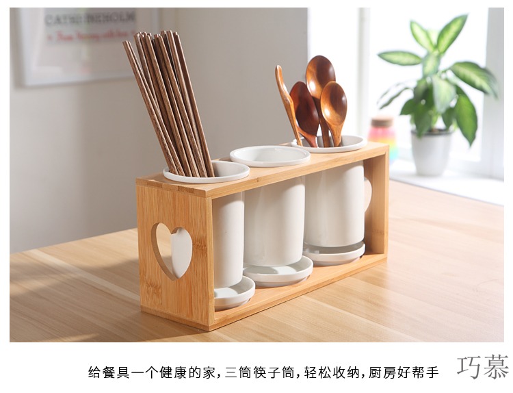 Qiao mu DHT northern wind ceramic chopsticks tube rack hollow - out of the three - cylinder chopsticks chopsticks rack drop box tableware chopsticks box