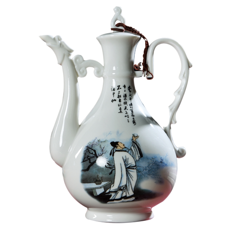 Qiao mu rice wine wine points of archaize ceramic liquor wine suit household hip peacock liquor pot cup suite