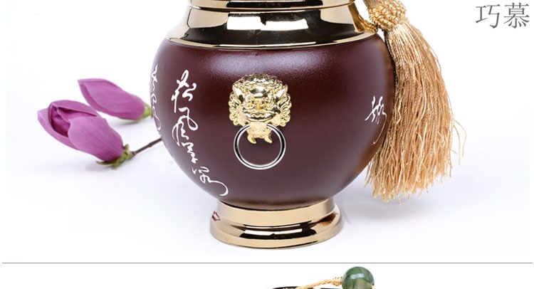 Qiao mu ceramic gold - plated caddy fixings large elder brother up with crack celadon seal storage jar, black tea, green tea package