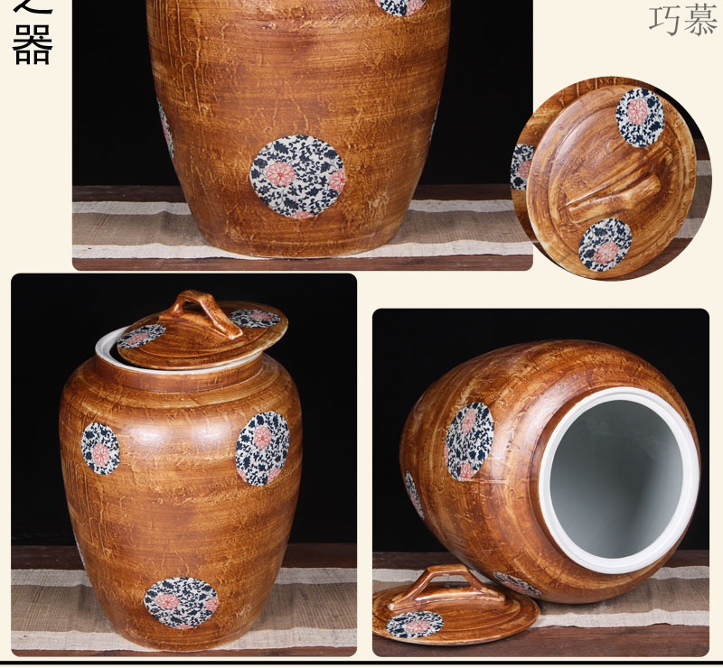 Qiao mu jingdezhen ceramic barrel 100 jins home with cover large flour rice box tea cylinder storage jars seal