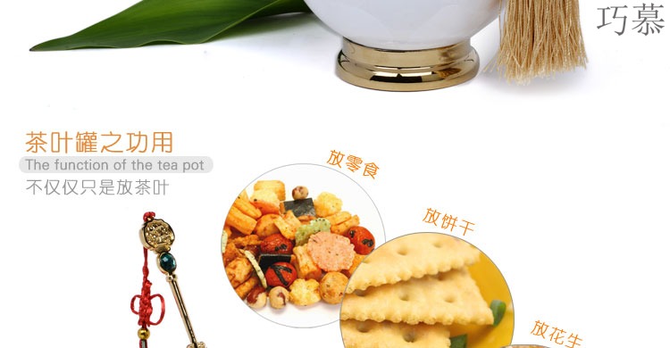 Qiao mu ceramic gold - plated caddy fixings large elder brother up with crack celadon seal storage jar, black tea, green tea package