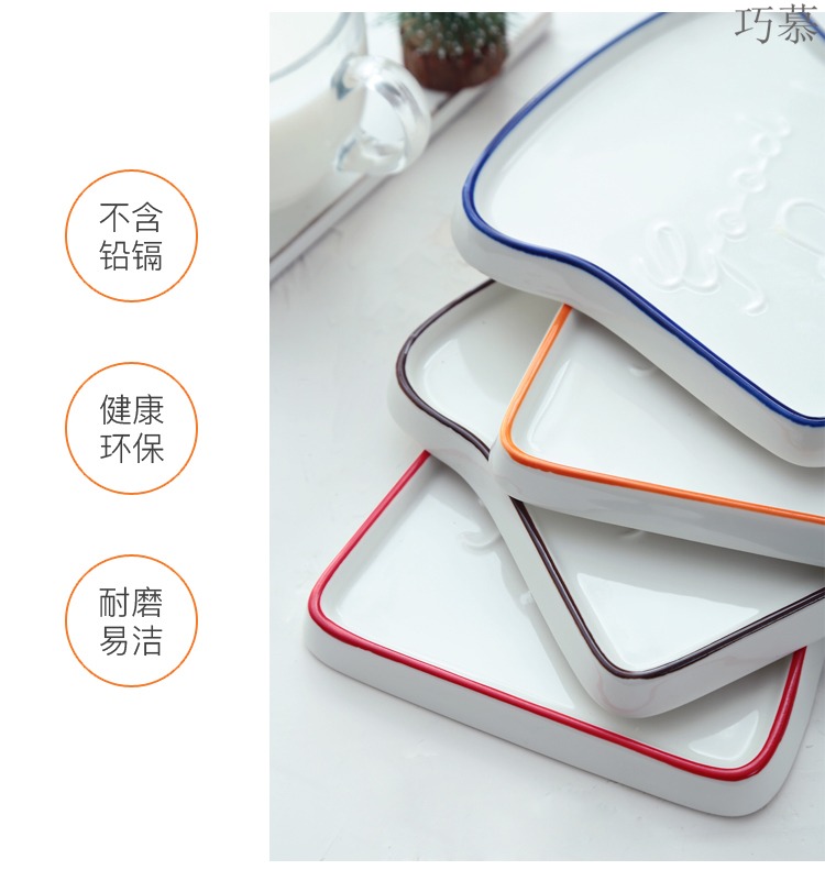 Qiao mu ins posed light breakfast food plate ceramic household toast bread plate Nordic cake dessert plate abnormity