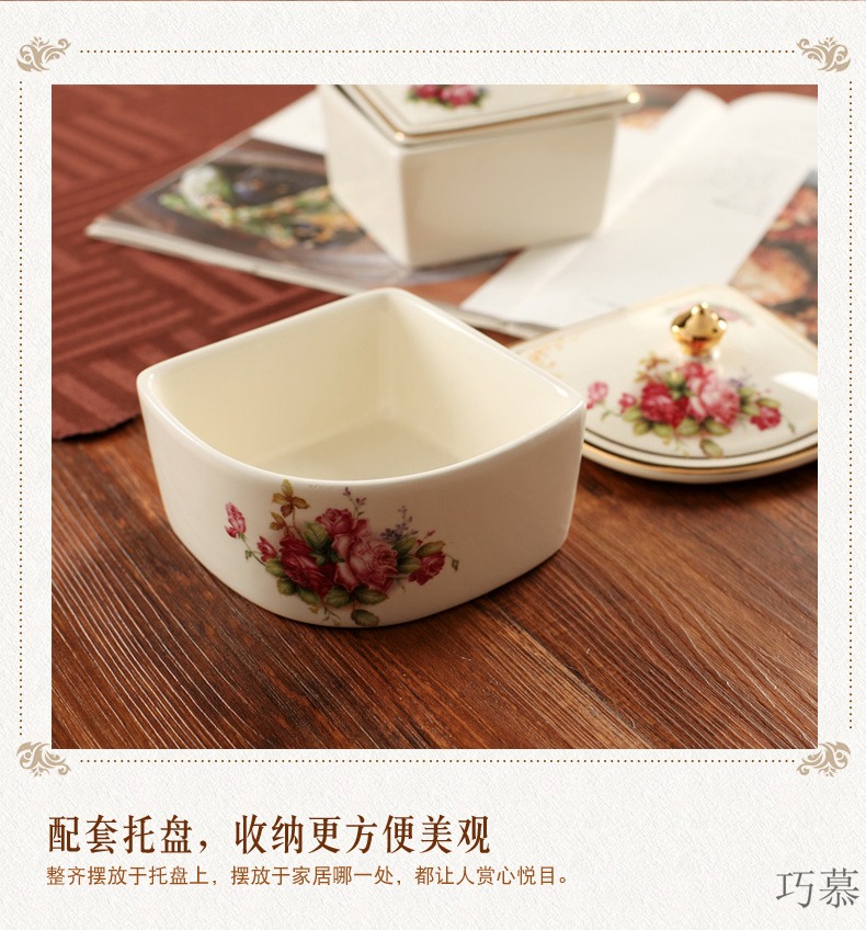 Qiao mu ou fruit bowl dried fruit tray frame with cover sitting room ceramic snack multi - function candy box of ideas to get I