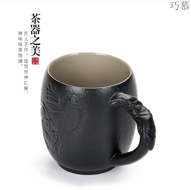 Qiao mu to restore ancient ways with handle ideas ceramic cups of black white coarse pottery master cup single home tea cups of tea