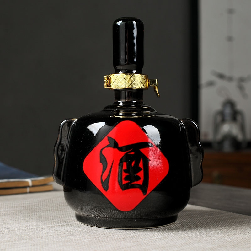Qiao mu 1 catty restoring ancient ways with ears porcelain bottle sealed empty wine bottle small wine, black furnishing articles 1 catty