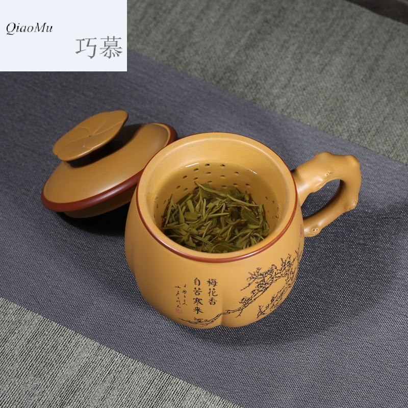 Qiao mu HM violet arenaceous tea cup cover cup all hand name plum purple sand cup fine man woman make tea cup