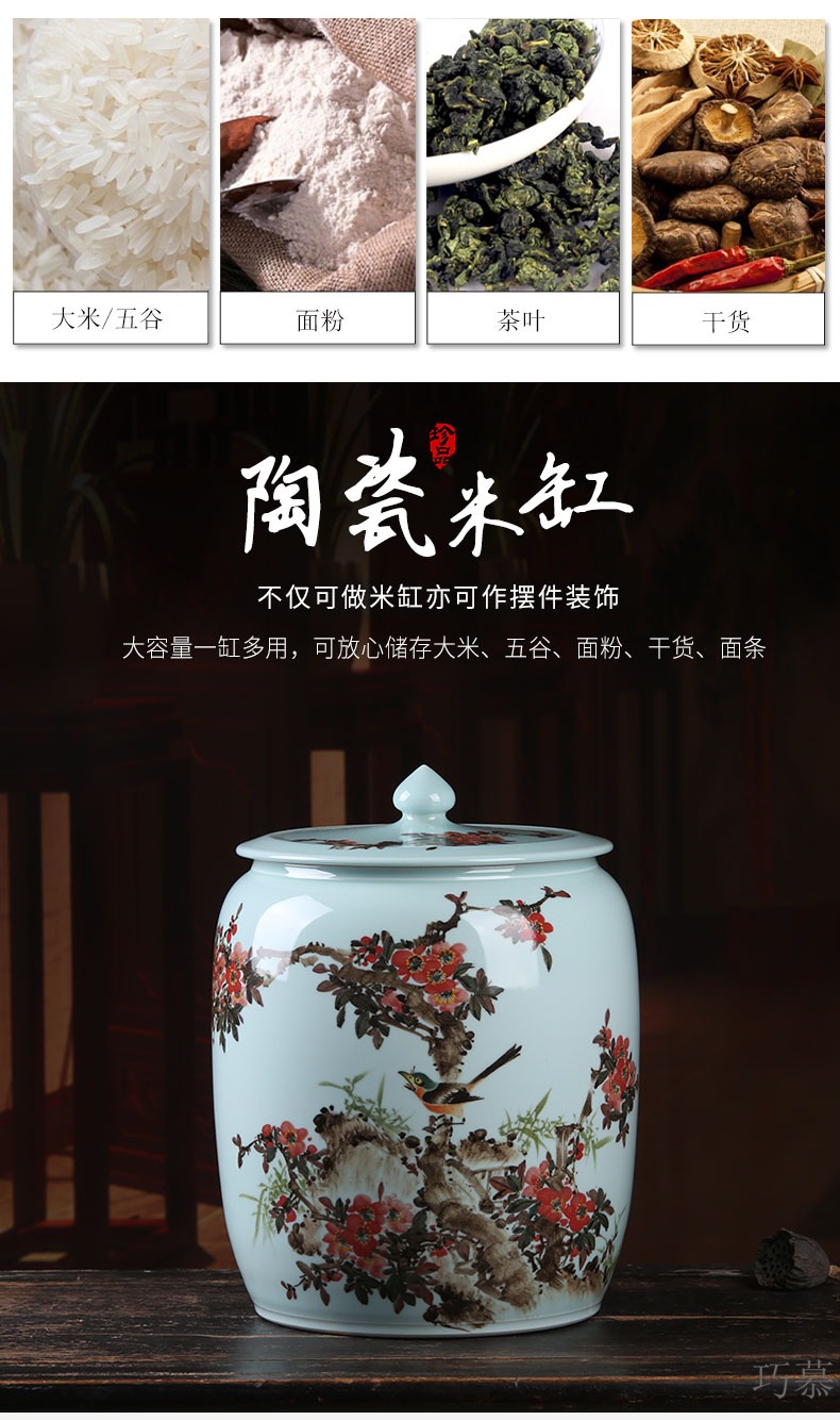 Qiao mu hand - made ceramic barrel storage ricer box 20 jins 30 jins of 50 pounds with cover moistureproof flour cylinder cylinder it tea house