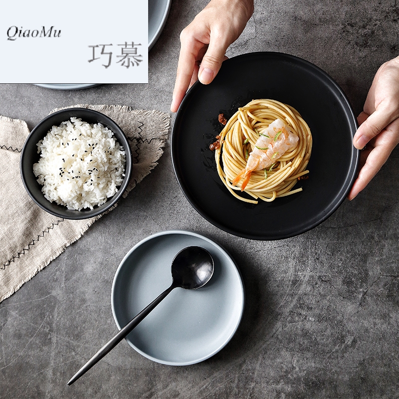 Qiao mu northern wind ceramic dish dishes suit by by 2/4/6 people contracted creative combination of household ins tableware couples to use