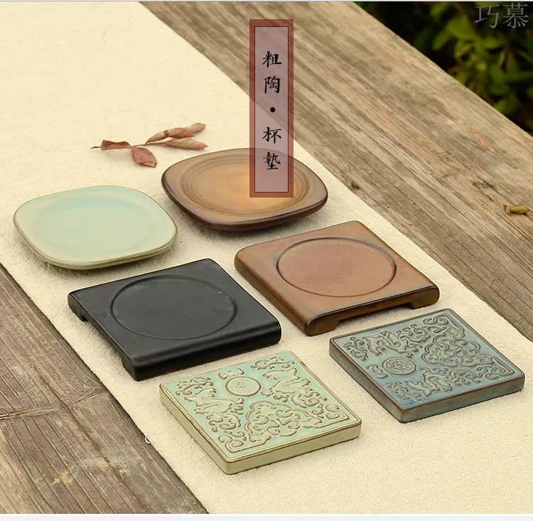 Qiao mu hand antique Japanese coarse pottery cup mat rust of primitive simplicity mat small butterfly son against the hot insulation pad tea set