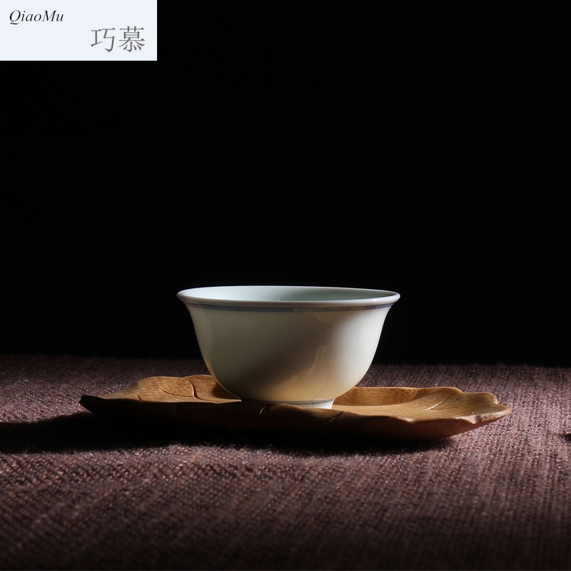 Longed for jingdezhen blue and white double circle hand - made small cup of archaize ceramic tea set kung fu tea cups