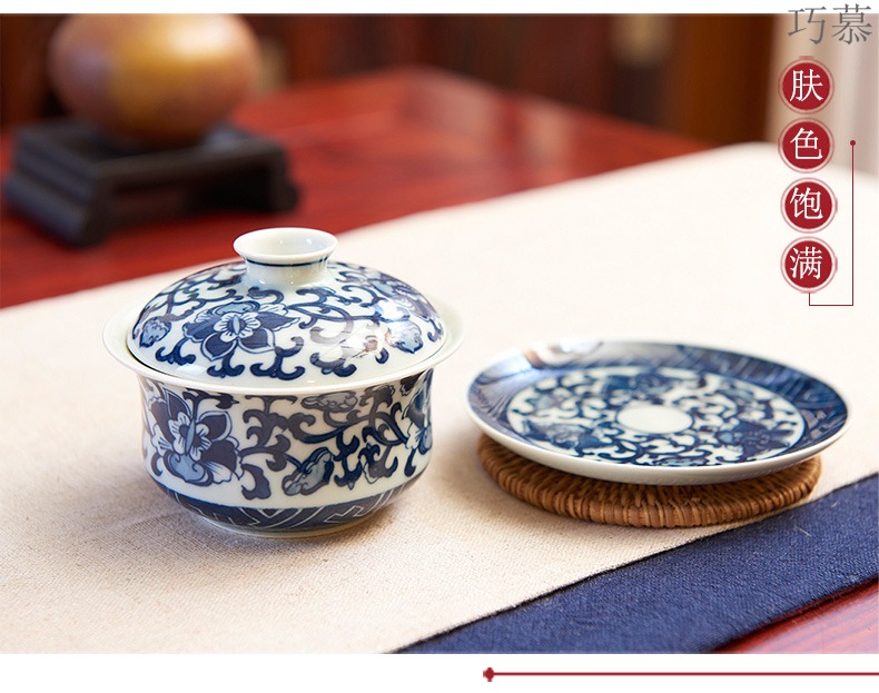 Longed for only three tureen tea cup large restoring ancient ways opportunely jingdezhen porcelain tea tureen hand - made of blue and white porcelain bowl
